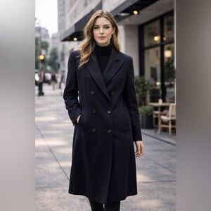 Elegant Navy Double-Breasted Women's Coat